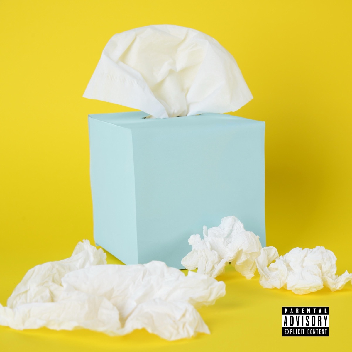 Cover of Andre Cleghorn's One Hand and My Imagination featuring a blue tissue box against a yellow background